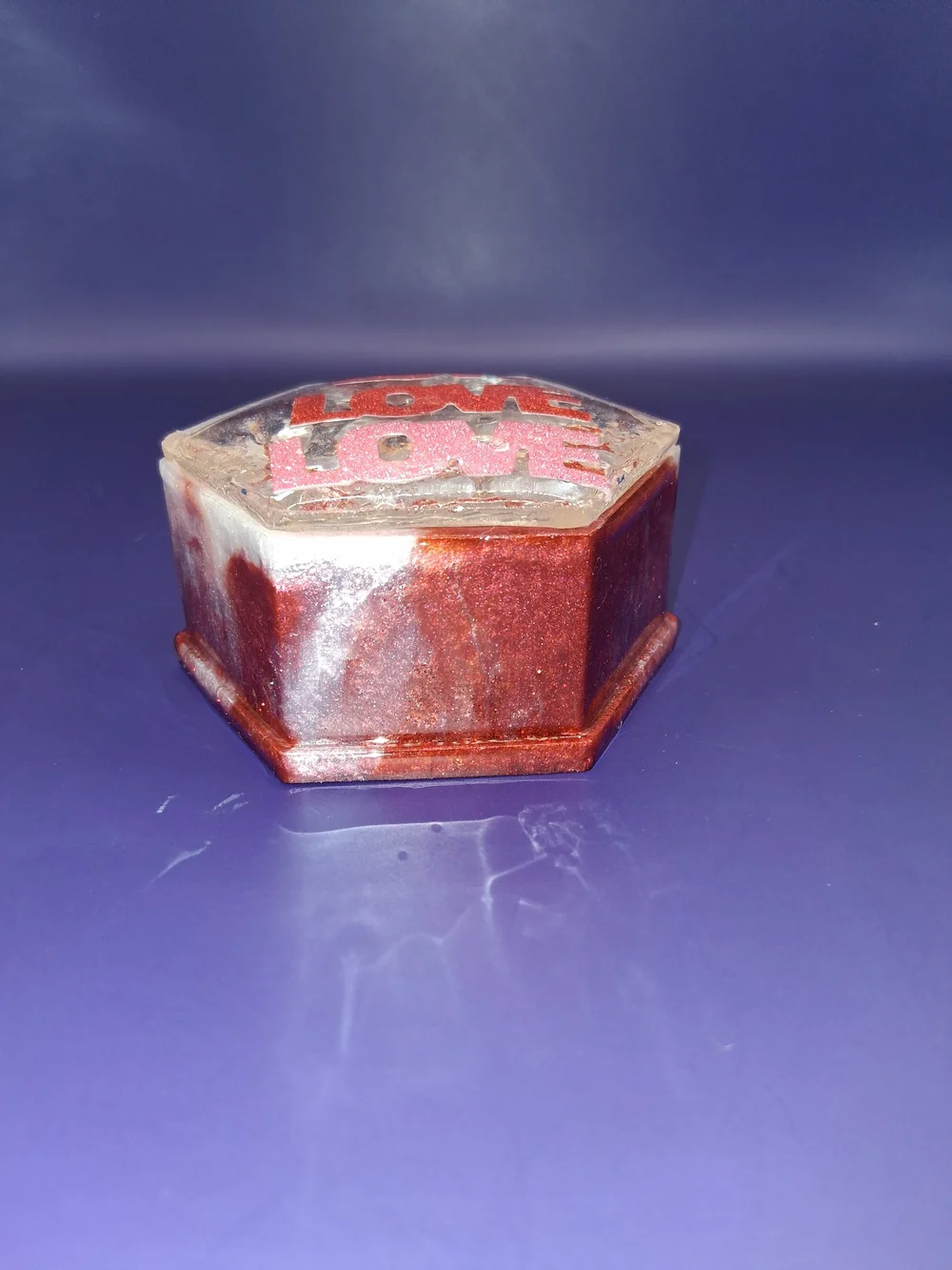Hexagonal Trinket Box with Red 'LOVE' Design